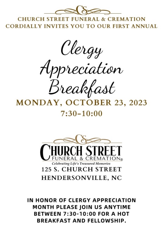 Church Street 1st Annual Clergy Appreciation Breakfast